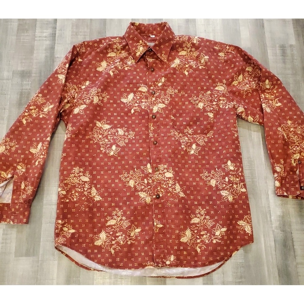 Vintage Territory Ahead Shirt Mens Large Bohemian Southwest burnt red  button up